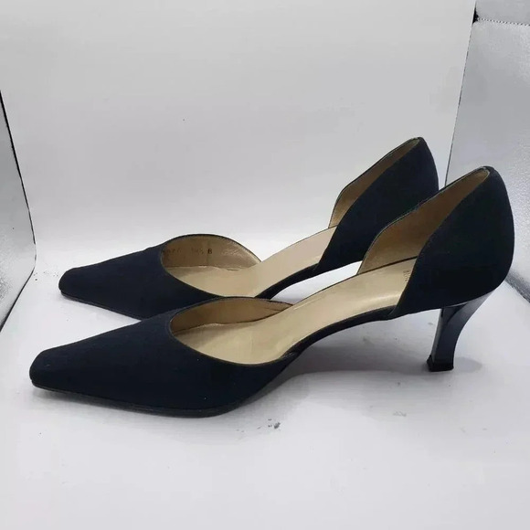 Stuart Weitzman Black Pumps nylon 10.5B office street point toe heel wedding - Picture 2 of 13